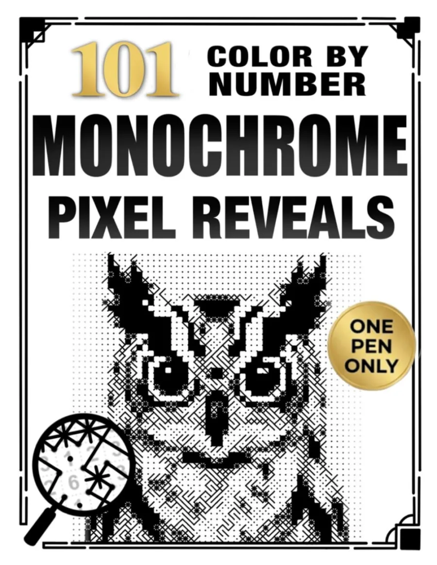 101 Color by Number Monochrome Pixel Reveals: One Pen Coloring Book for Adults