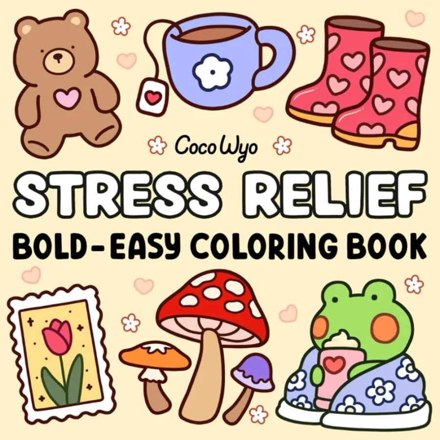 Stress Relief: Coloring Book for Adults and Kids, Bold and Easy