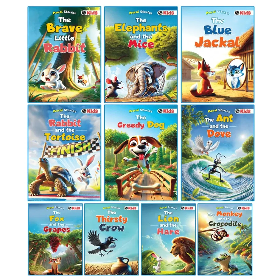 Set of 10 Moral Story Books for Kids, Short Illustrated Bedtime Stories with 3D Animated Images
