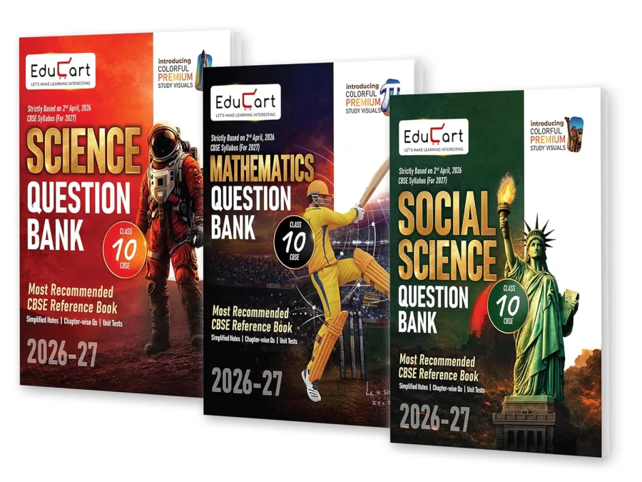Educart CBSE Class 10 Question Bank 2026-27 (3 Books) - Science, Mathematics & Social Science (SST)