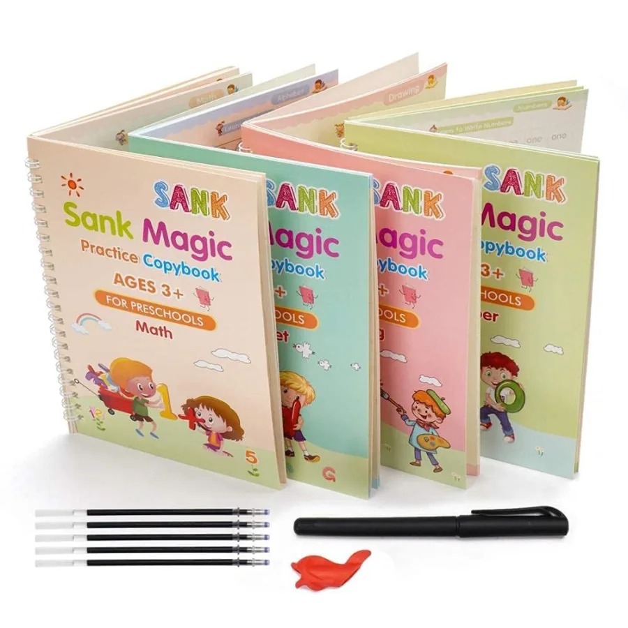 Sank Magic Practice Copybook, (4 BOOK + 10 REFILL+ 1 Pen +1 Grip) Number Tracing Book for Preschoole
