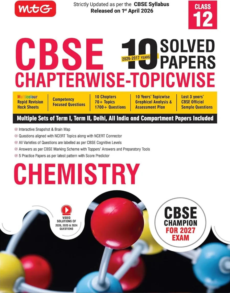 MTG CBSE Class 12 PYQs Book | 10 Years (2026-2017) Chapterwise Topicwise Solved Papers Class 12