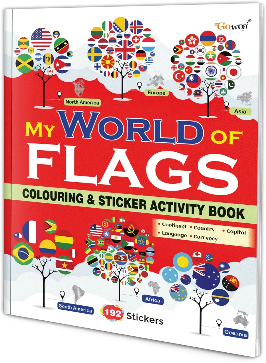 Flags of the World - Sticker Coloring Activity Book For Children : Continent, Country, Capital