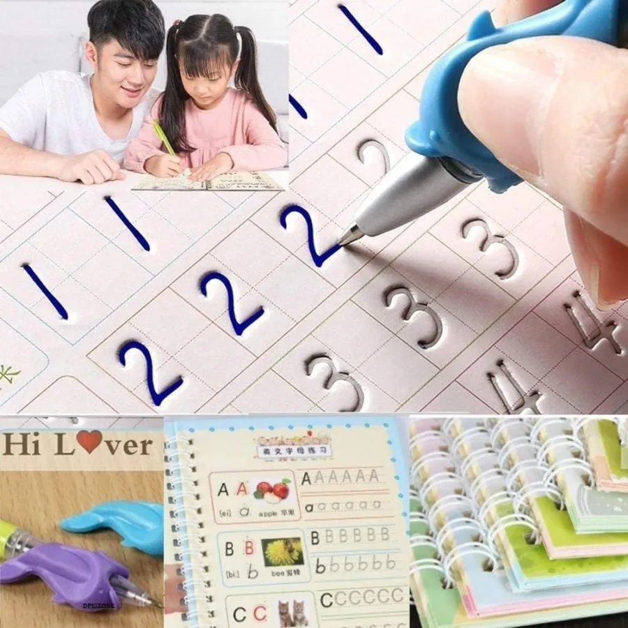 Shnmn Sank Magic Practice Copybook, (4 Book +1 Pen + 10 Refill) Number Tracing Book for Preschoolers