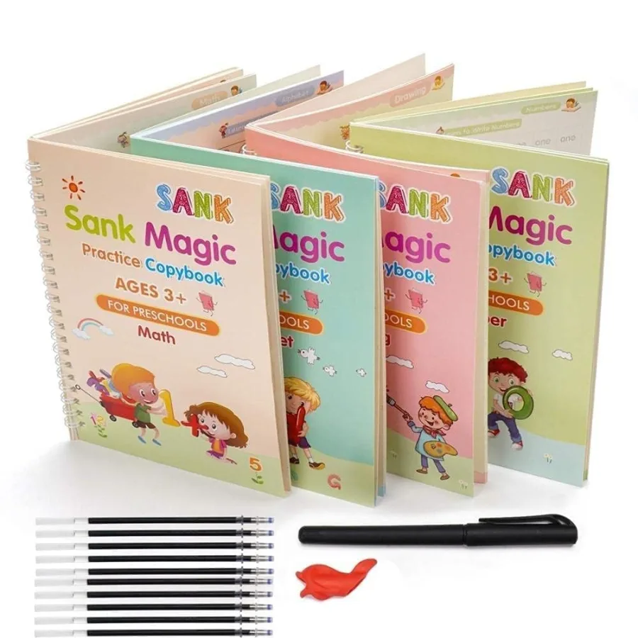 Shnmn Sank Magic Practice Copybook, (4 Book +1 Pen + 10 Refill) Number Tracing Book for Preschoolers