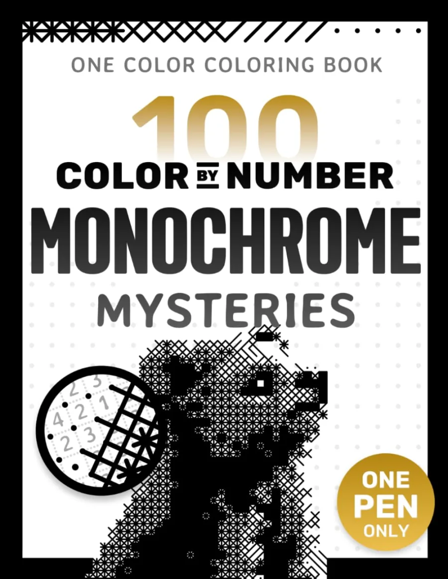 100 Color by Number Monochrome Mysteries: A One Color Coloring Book For Adults Relaxation and Wonder