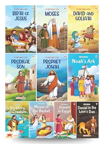 Story Books for Kids - Bible Stories (Illustrated) - (Set of 10 Books) - English Stories for Children - Birth of Jesus Prophet Jonah Moses The Story of Creation etc. - Moral Stories - Age 3+
