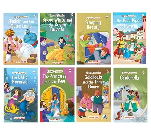 Story Books for Kids (Set of 8 Books) (Illustrated) - Aladdin Goldilocks Pied Piper of Hamelin Goldilocks…Little Mermaid